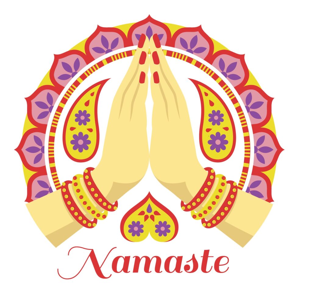 Namaste indian welcome greeting with branches Vector Image